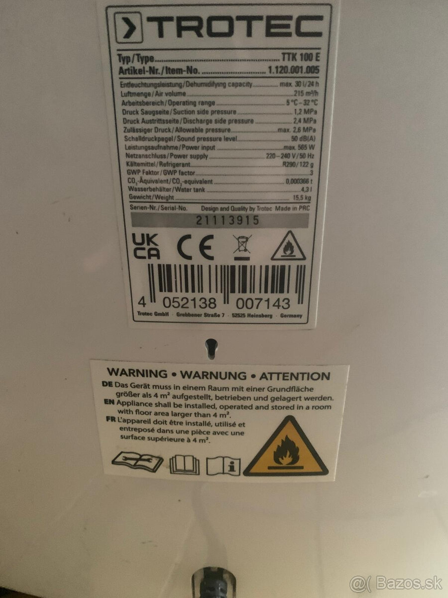 NOVÝ odvlhčovač Trotec TTK 100 E - 3