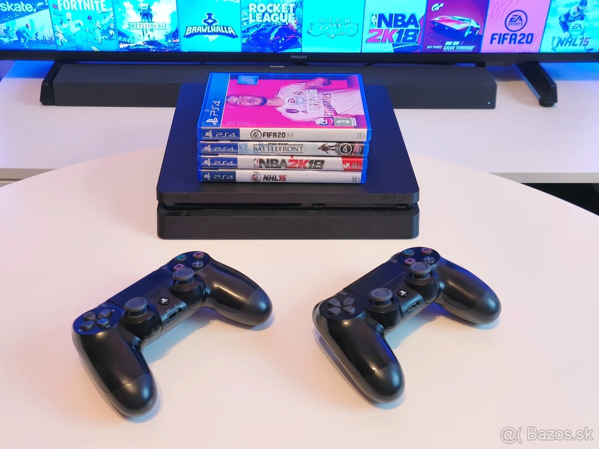PS4 PLAYSTATION 4 SLIM + 2X OVLADAC + HRY - 3