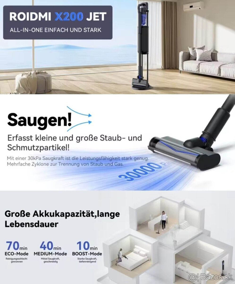 Super Prúdový Tyčový Vysávač ROIDMI X200 JET so Základňou - 3