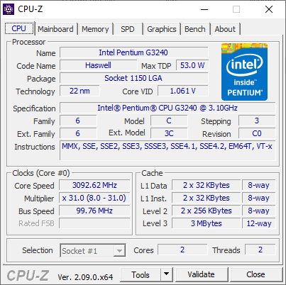 Intel® Pentium® Processor G3240 (2 Cores, 3M Cache, 3.1 GHz) - 3
