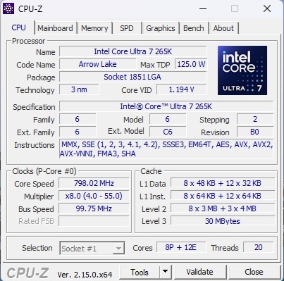 Intel Core Ultra 7 265K, 5.30 GHz, 30 MB Cache, socket 1851 - 3