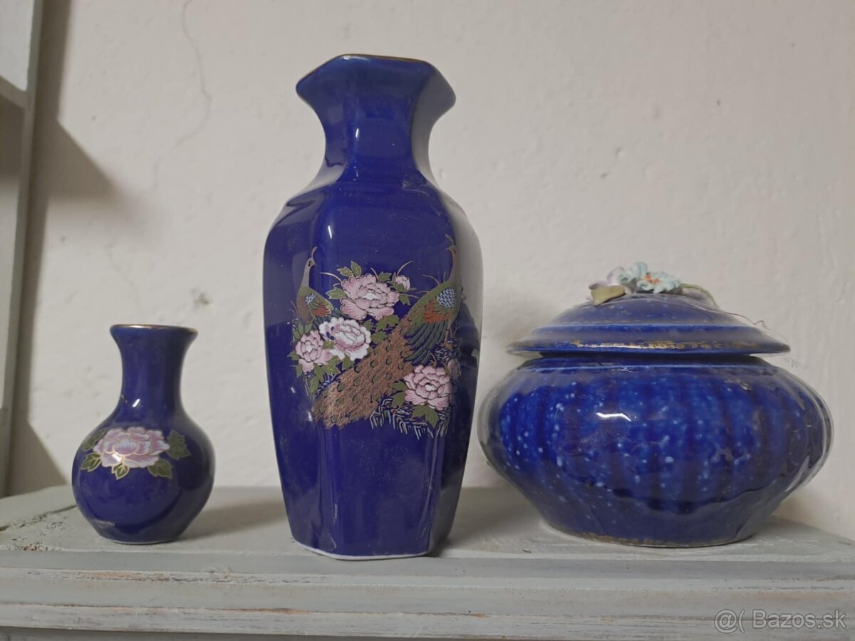 Modrá japonská keramická váza - 3