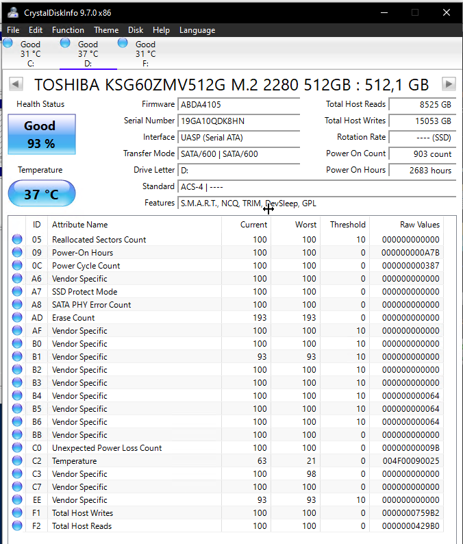 Toshiba disk NVMe PCIe SSD M.2 2280, 512GB KSG60ZMV512G - 3