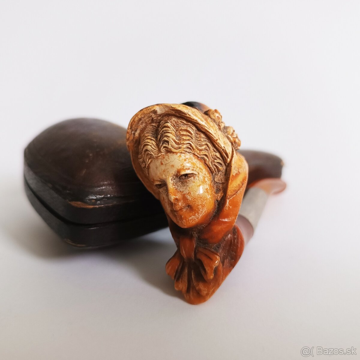 Starožitná ručne vyrezávana fajka z morskej peny - Žena v k - 3