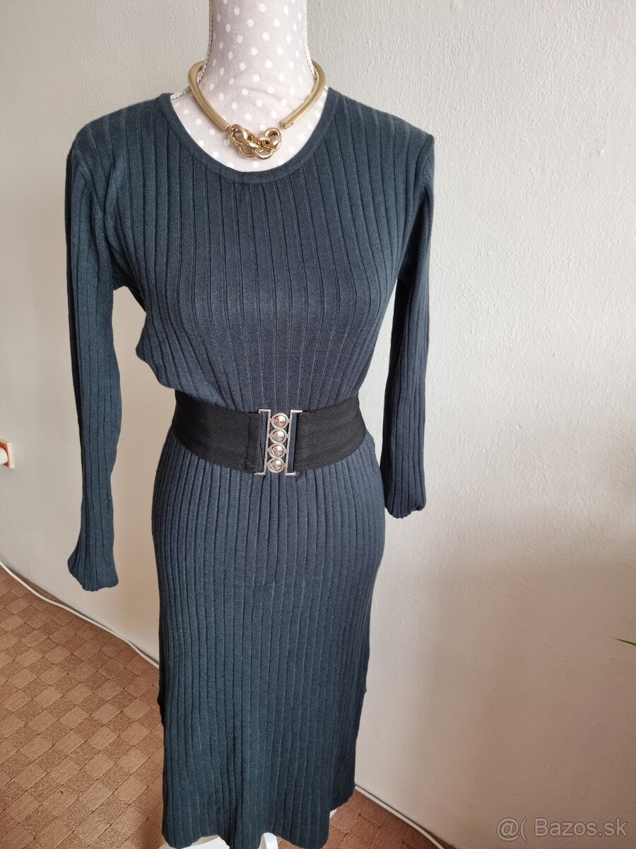 nové fľaškovozelené pletené šaty bez opasku M/L - 3