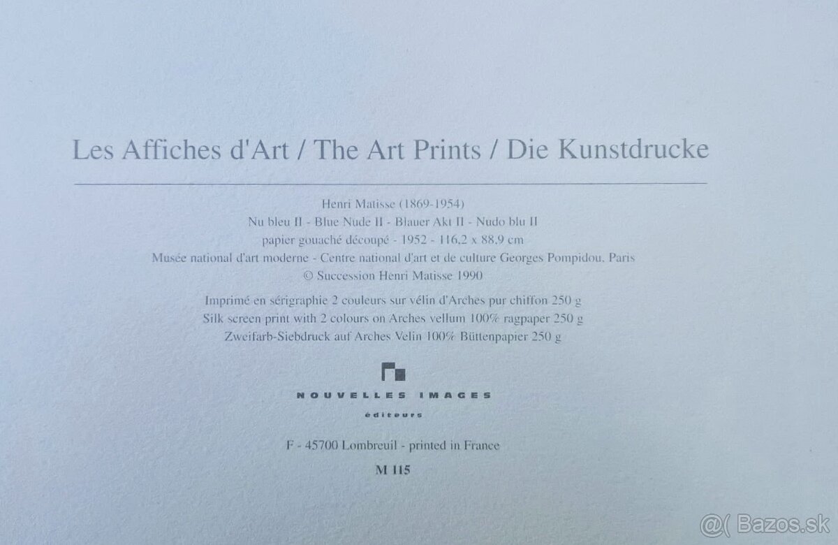 Henri Matisse - Modrý akt II (Bez rámu) Sieťotlač, fauvizmus - 3