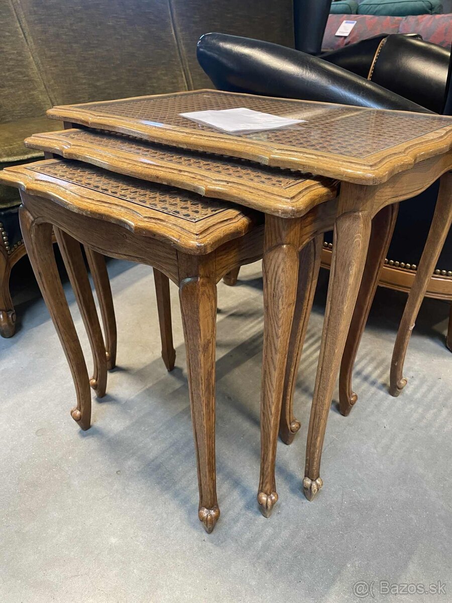 Vintage stolčeky, set trio, drevo, v 45x 55x 37 cm , dovoz B - 3
