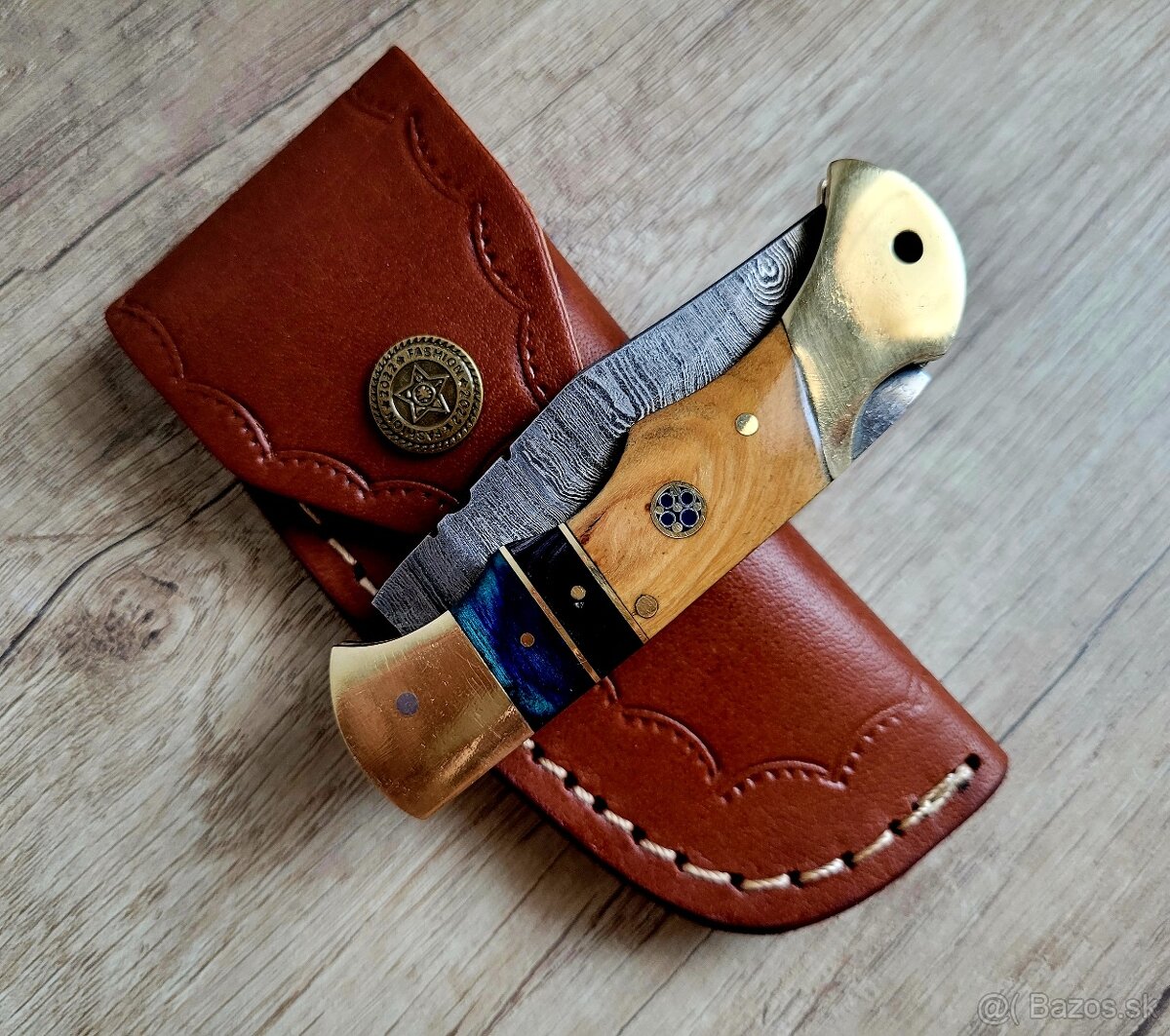 kapesní Damaškový nôž 4ROW ručně vyrobeno + kožené pouzdro - 3