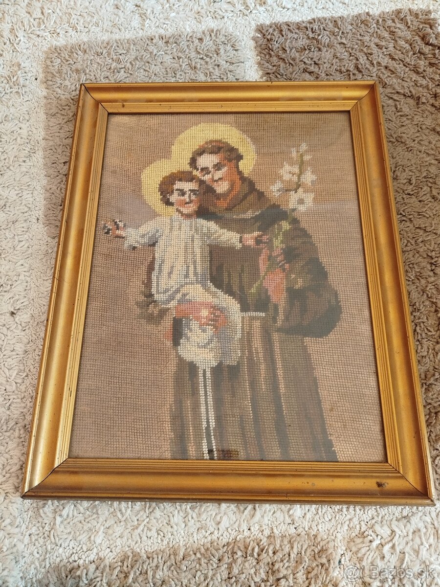 Starý háčkované obraz svätý portrét. - 3