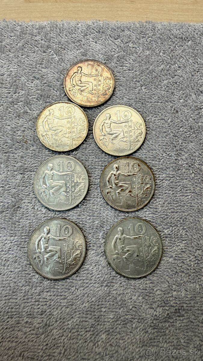 Stříbrná mince Československo – 10 Kčs 1930 (sedící postava - 3