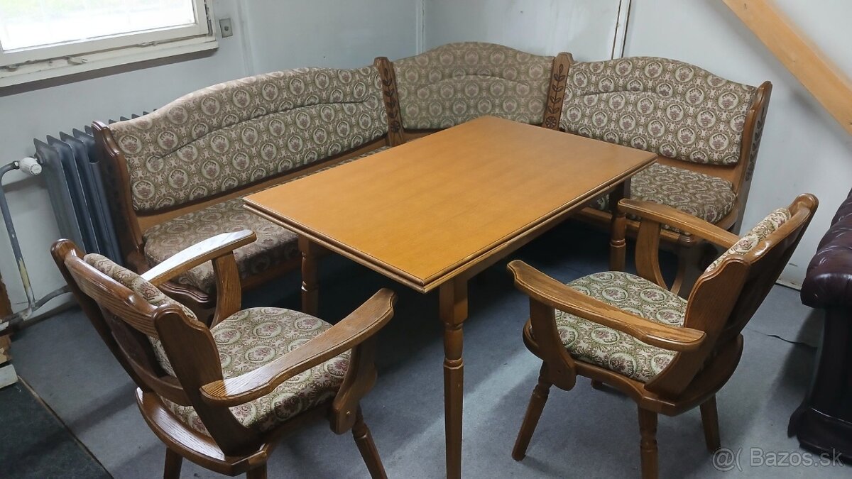 Masivná rustikálna lavica+rozkl.stôl+2×stolička - 3