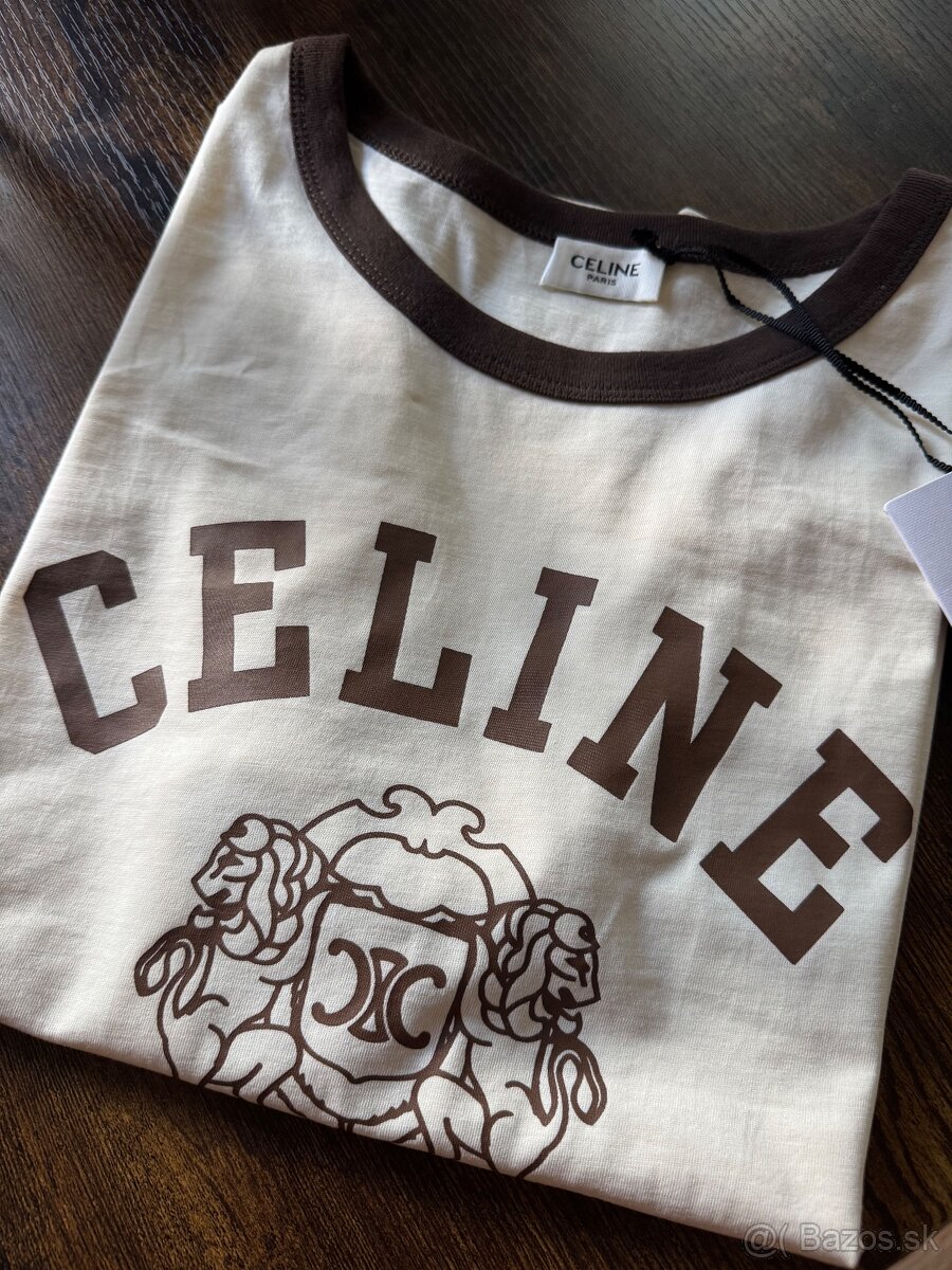 Celine bavlnene tricko kremove S/M - 3