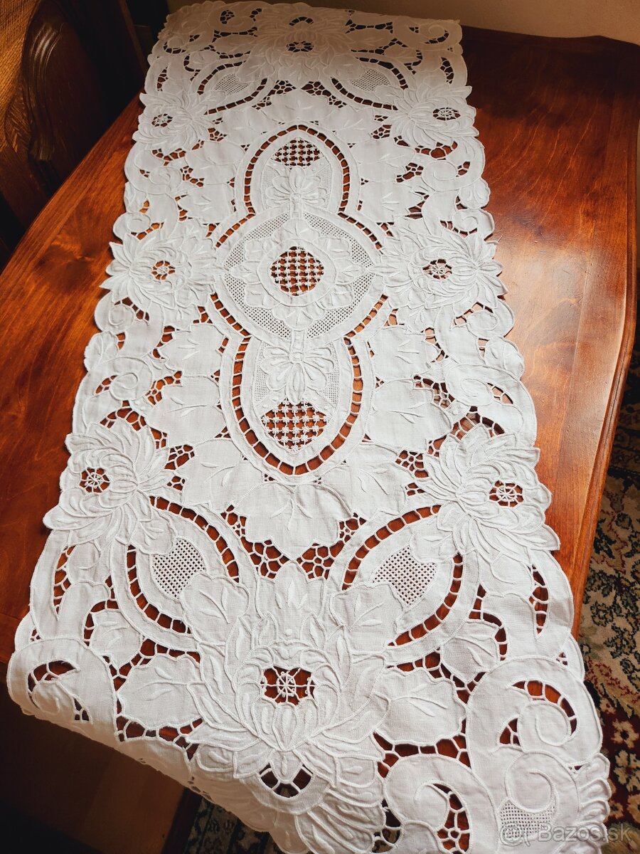 Skvost - nádherná bielučká rischelieu štóla 40x100 - 3