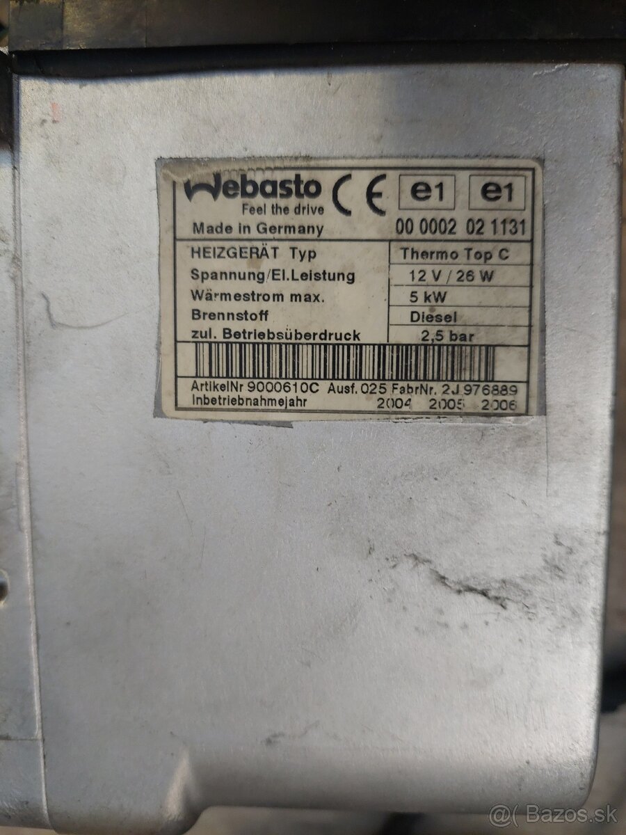 3x Webasto ThermoTop Z/C D + kabeláž, hodiny - 3