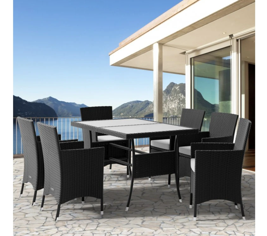 Záhradný ratanový stôl čierna 150 a 190 x 90 a 6 stoličiek - 3