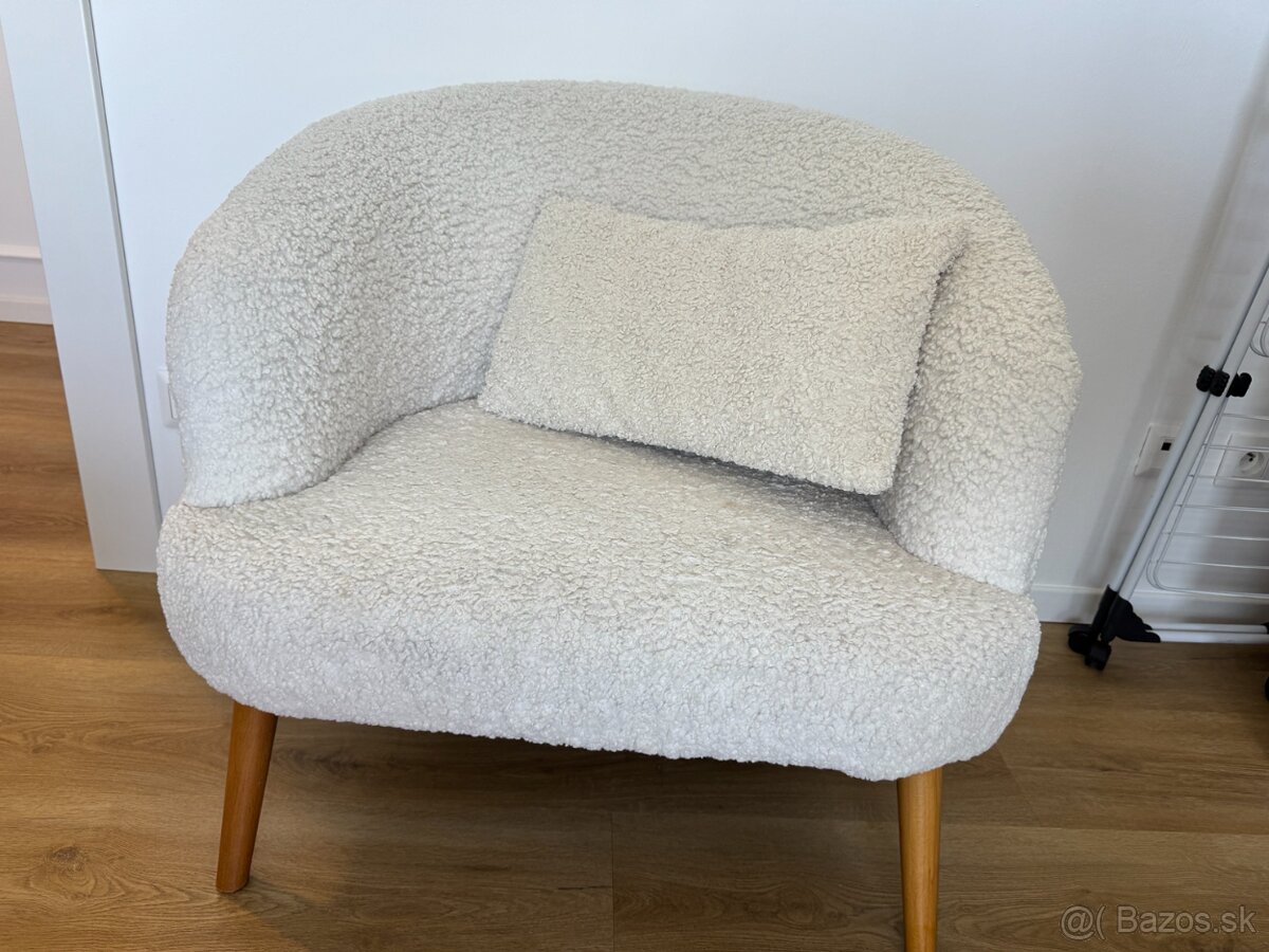Tchibo bouclé kreslo – krémové, drevené nohy - 3