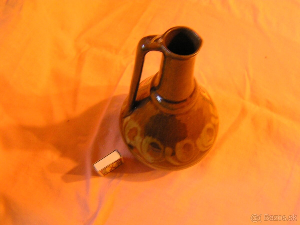 Stará hlinená glazovana nádoba , karafa - 3