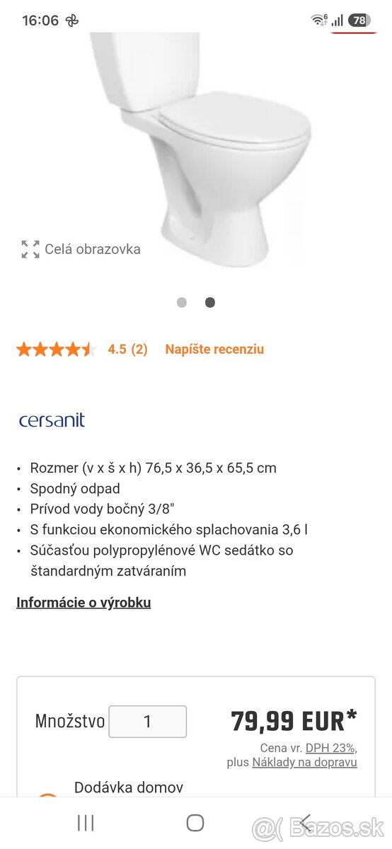 WC kombi Cersanit spodný odpad - 3