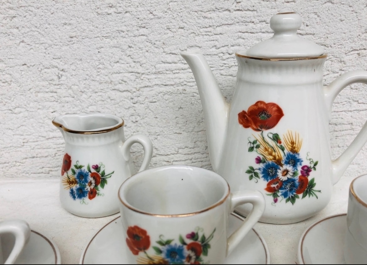 Porcelanova sada vintage stara salky a cajnik pre babiky - 3