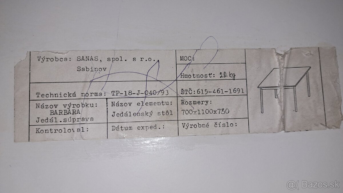 Biely jedálenský stôl BARBARA 700×1100x730 mm - 3