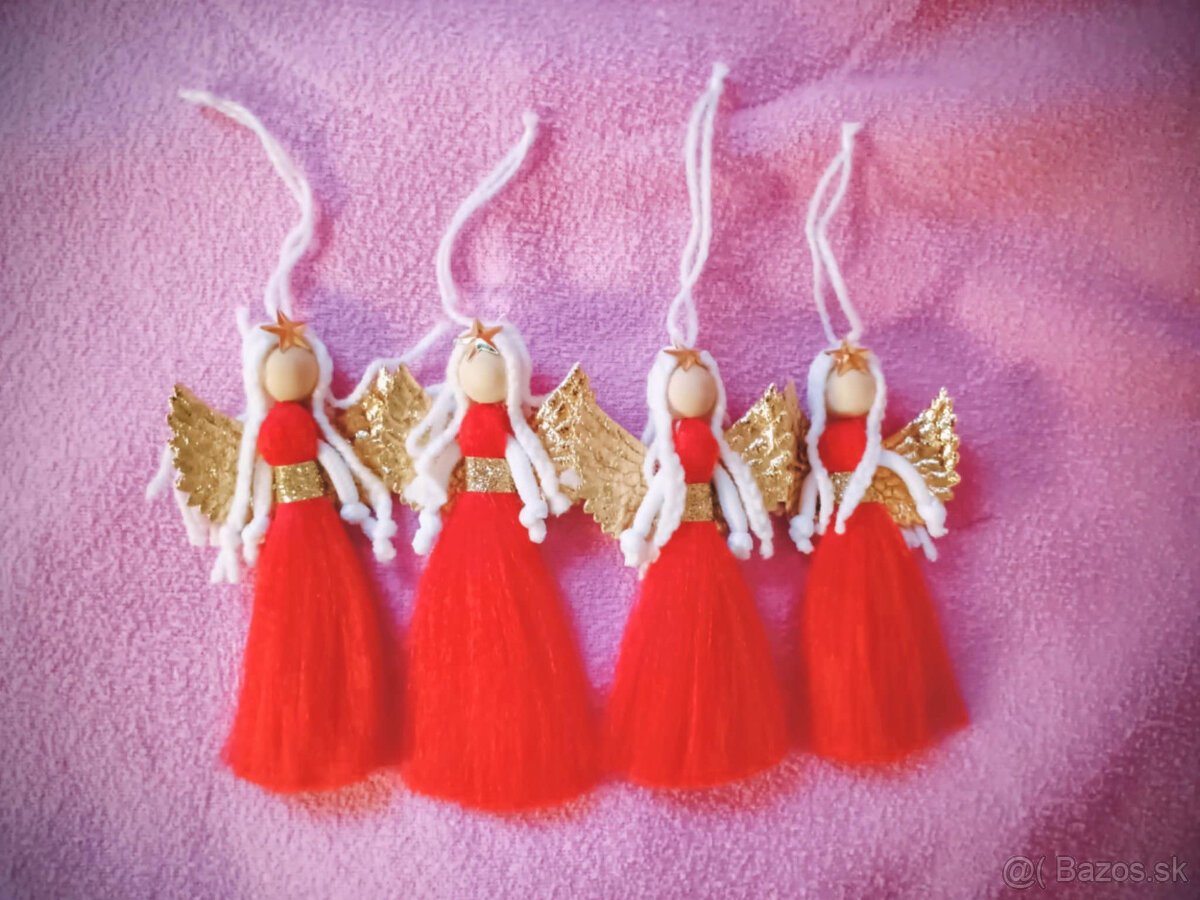 Anjeliky na zavesenie prirodný material, Vianoce NOVE - 3