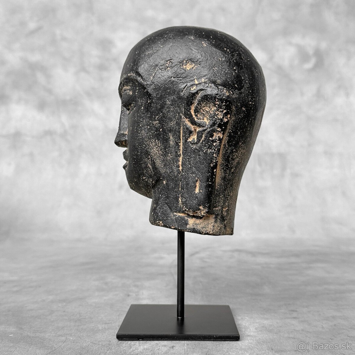 Ručne vyrezávaná lávová hlava Budhu z Jávy na stojane - 3