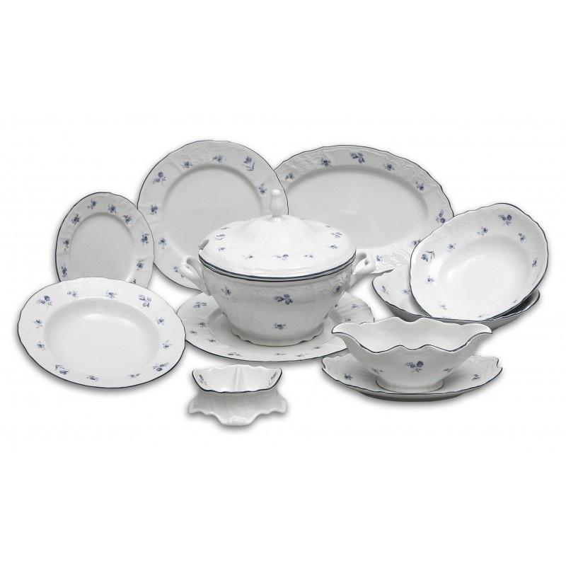 Úplne nová OBED súprava 26 diel. BERNADOTTE IVORY MODRÝ KVET - 3