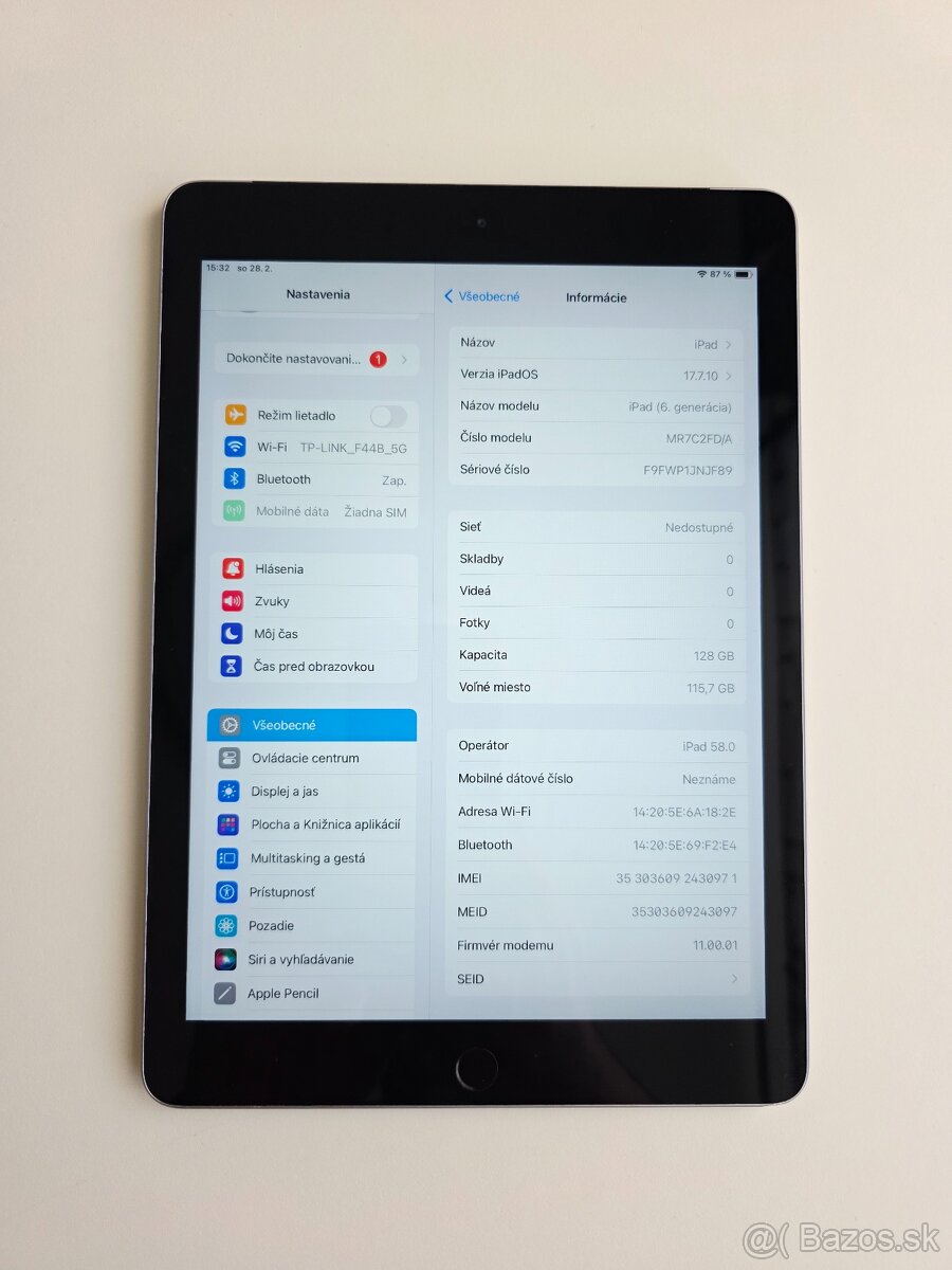 Apple ipad 6 128GB CELLULAR SIM karta Wifi - 3