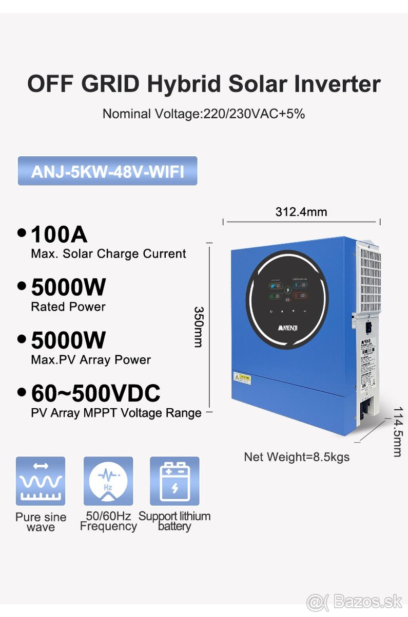 Hybridný solárny menič 5KW 48V Wifi - 3