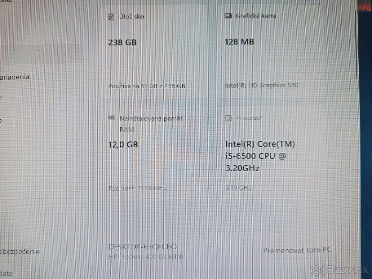 predám mini počítač Hp ProDesk 400 G2 mini + Intel core i5 - 3