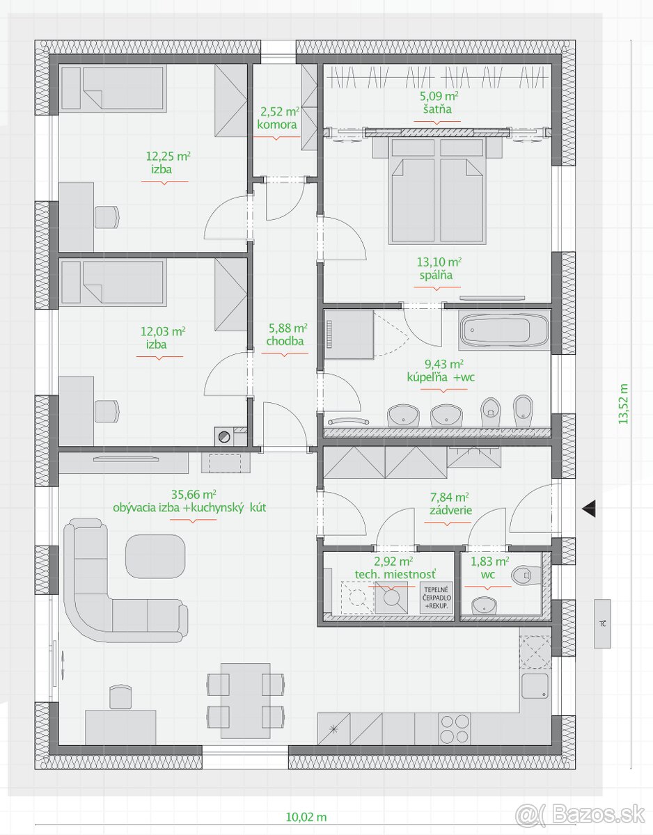 Nový 4-izbový bungalov pri Košiciach už so strechou a oknami - 3