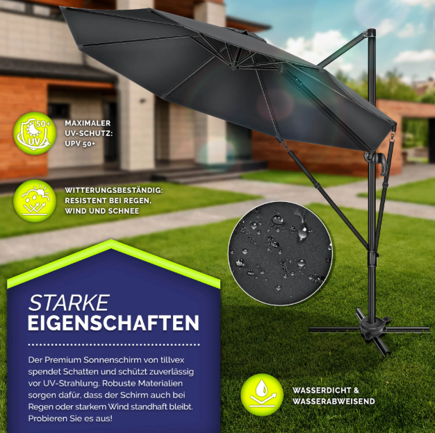 tillvex® PREMIUM konzolový slnečník 330 cm – nový - 3