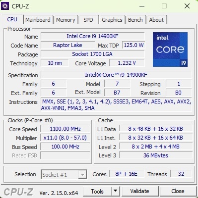 Intel Core i9-14900KF, 3.20 GHz, 36 MB Cache, socket 1700 - 3