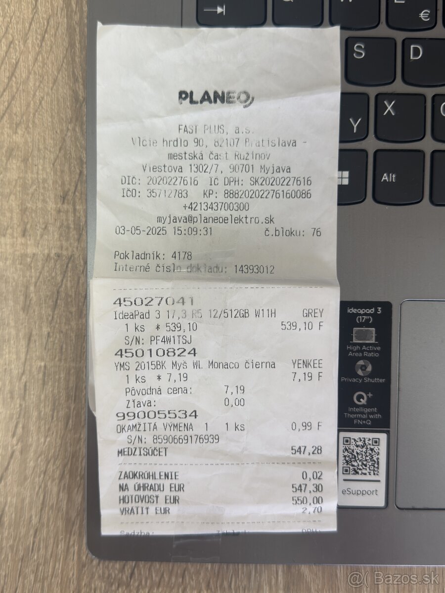 PREDÁM: 17,3" Lenovo IdeaPad 3 – Ešte v záruke, TOP stav - 3