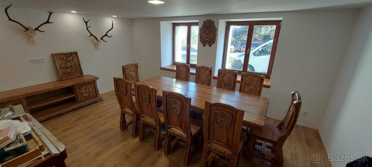 Drevený stôl Poľovnicke motivy 90×200cm+10stoliček - 3