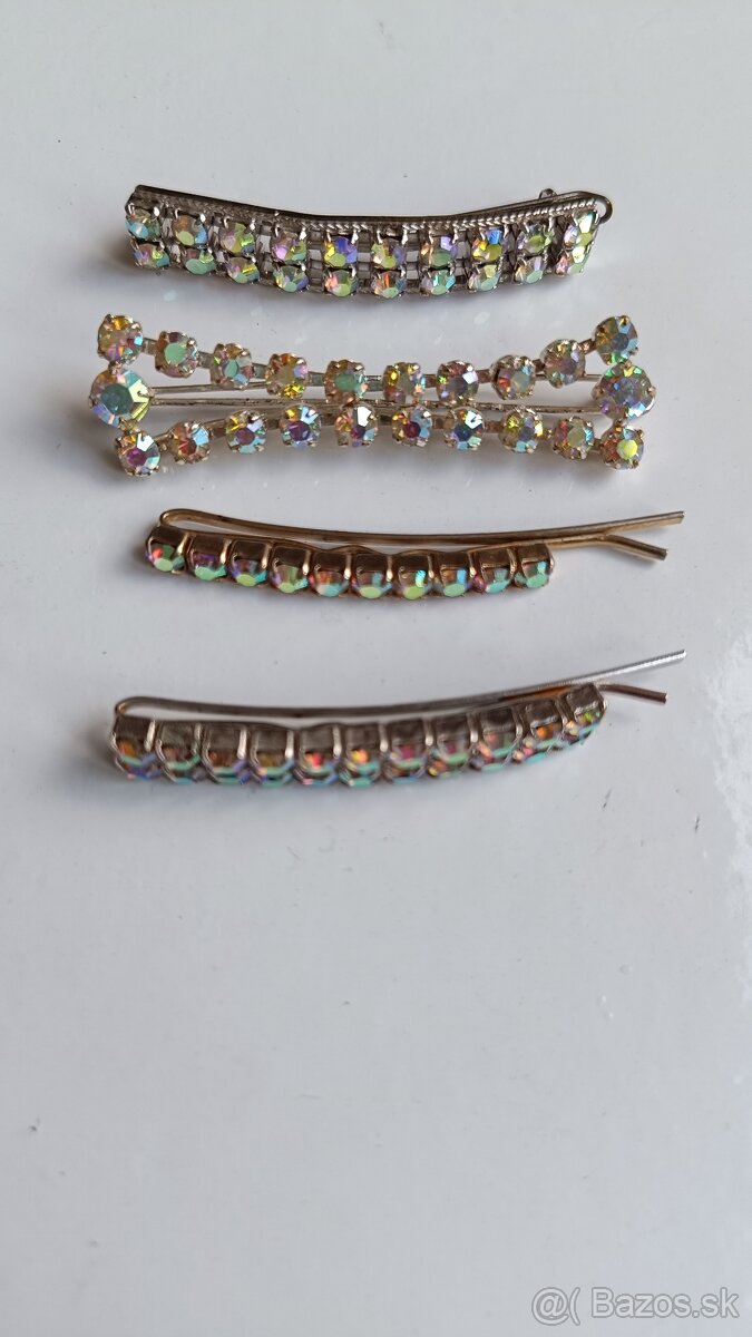 Starožitné spony do vlasov s dúhovými štrasmi: - 3