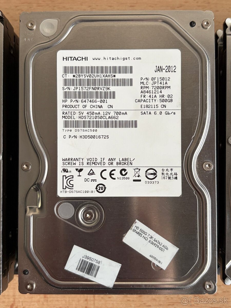 Predám rôzne 3,5" SATA HDD s kapacitou 500GB - 3