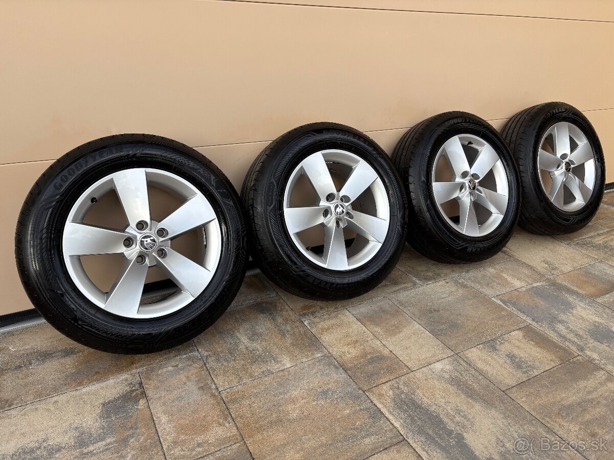 ALU DISKY SKODA5x112 R17+NOVÉ LETNE PNEU GOODYEAR 215/65 R17 - 3