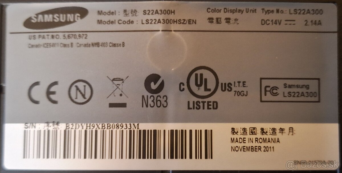 Predam monitor Samsung S22A300H - 3