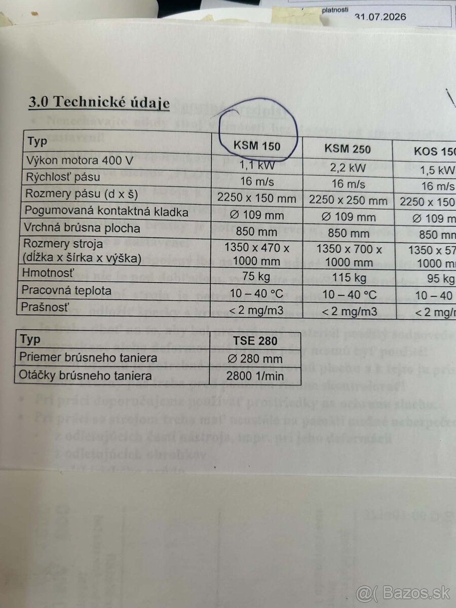 Predám pásovú brúsku FLOTT KSM 150 - 3