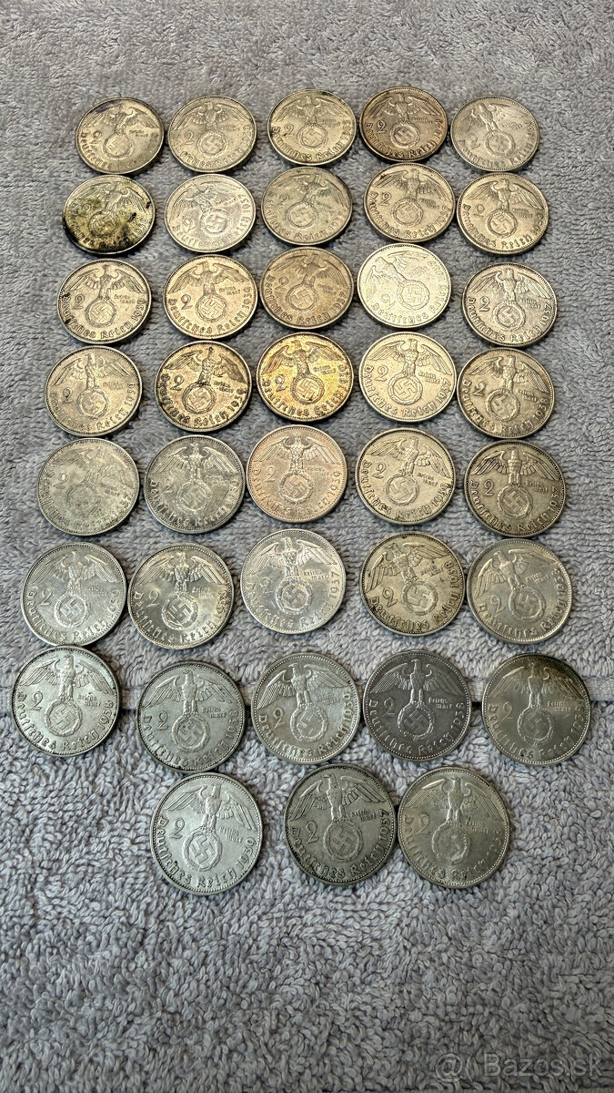 Německo – 2 Reichsmark 1937 (Paul von Hindenburg, Ag 625/100 - 3