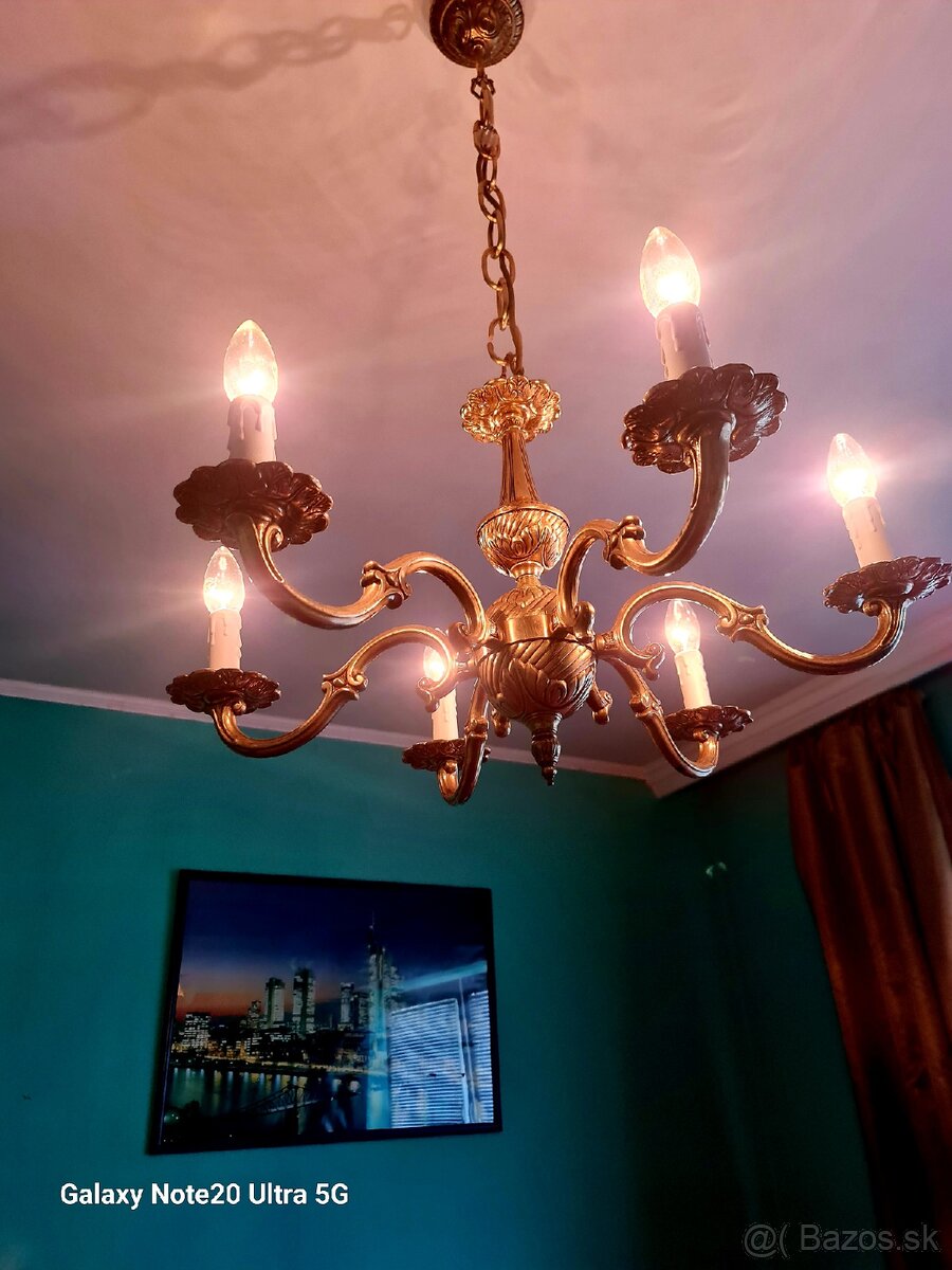 Stary mosadzny luster, prekablovany stačí zavesiť - 3