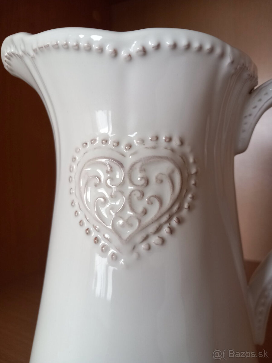 Starší keramický-kameninový džbán so srdiečkom 19x18,5 cm - 3