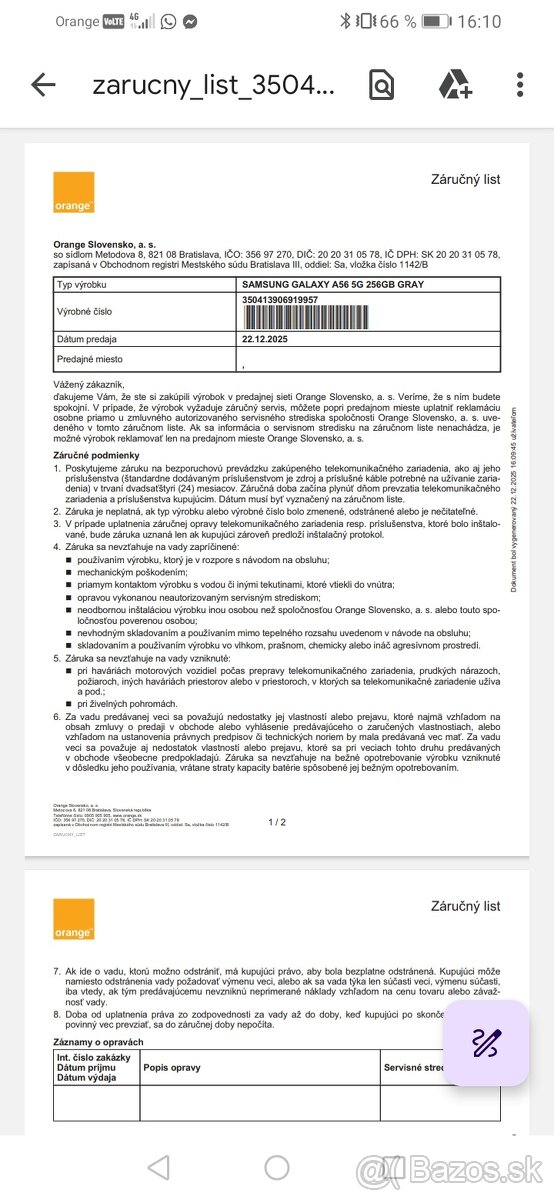 Predam samsung a56 256gb kupeny 22.12. Zaruka - 3