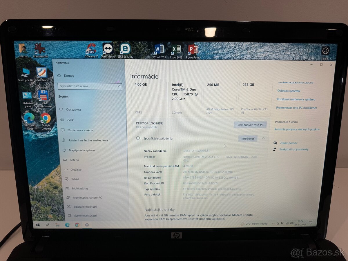 17” notebook HP COMPAQ 6830s, OFFICE + ESET, výborný stav - 3