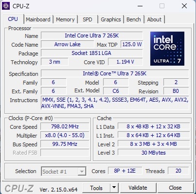 Intel Core Ultra 7 265K, 5.30 GHz, 30 MB Cache, socket 1851 - 3