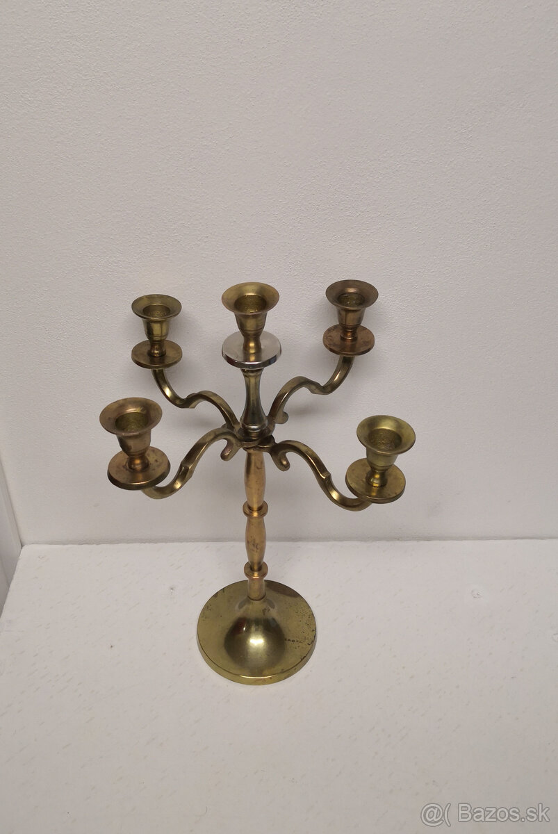 Mosadzný svietnik 4 ramenný na 5 sviečok - 3