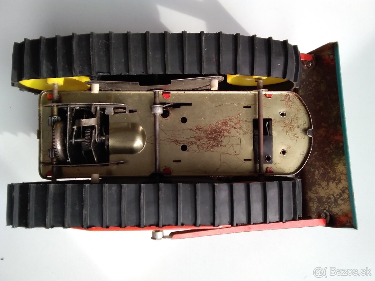 Predám starý buldozér na kľúčik. Plechová hračka. - 3