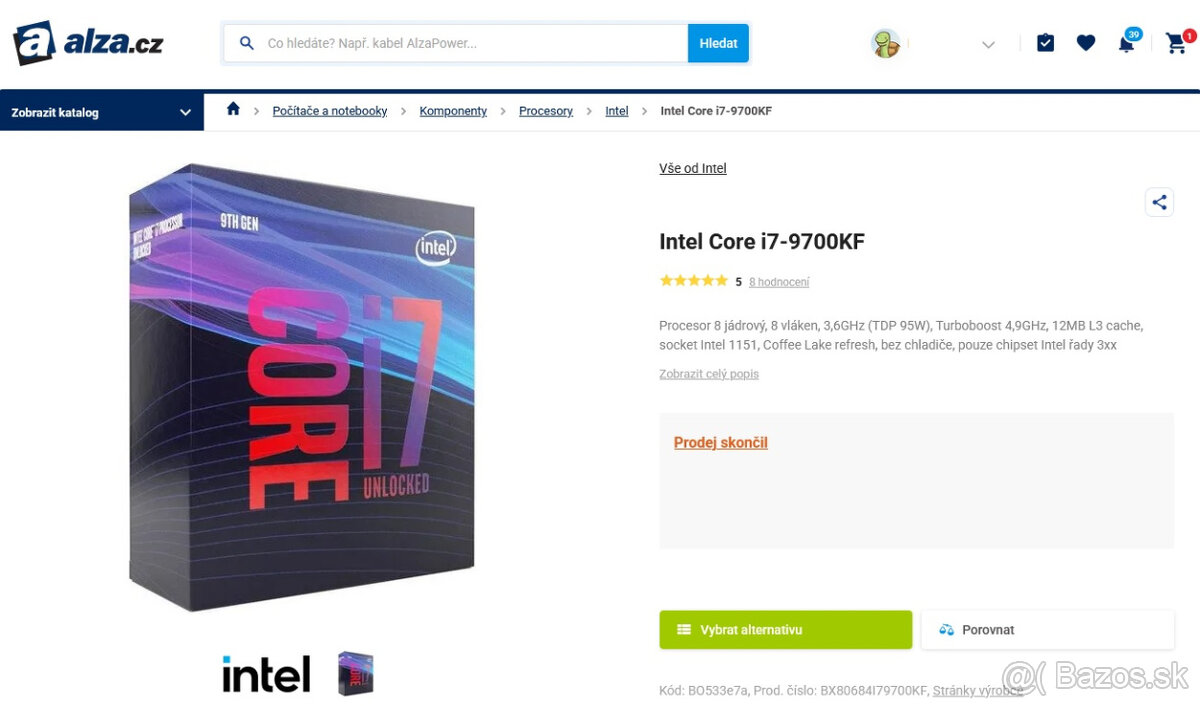 Herné CPU INTEL i7-9700KF | TURBO 4,9Ghz | socket 1151 - 3
