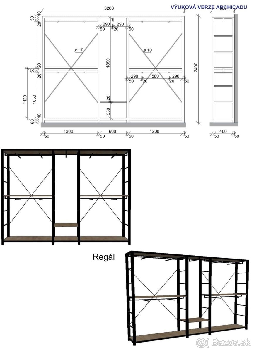 Kovový regál na šatstvo - 3